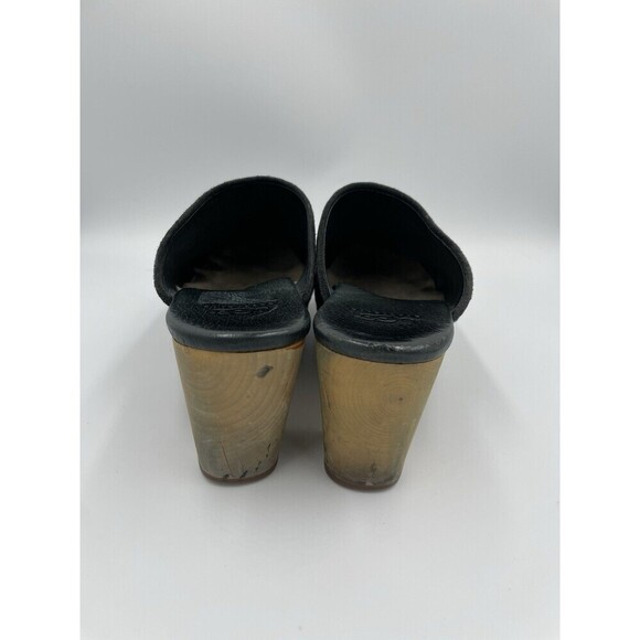 UGG Abbie Winter Clogs Womens Size 7 Black Suede Wooden Platform Slip on Hippie - Picture 4 of 9